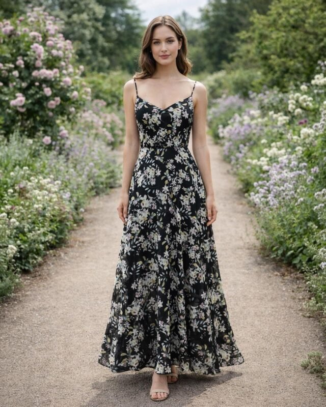 Black Prom Dress  3D Floral Applique